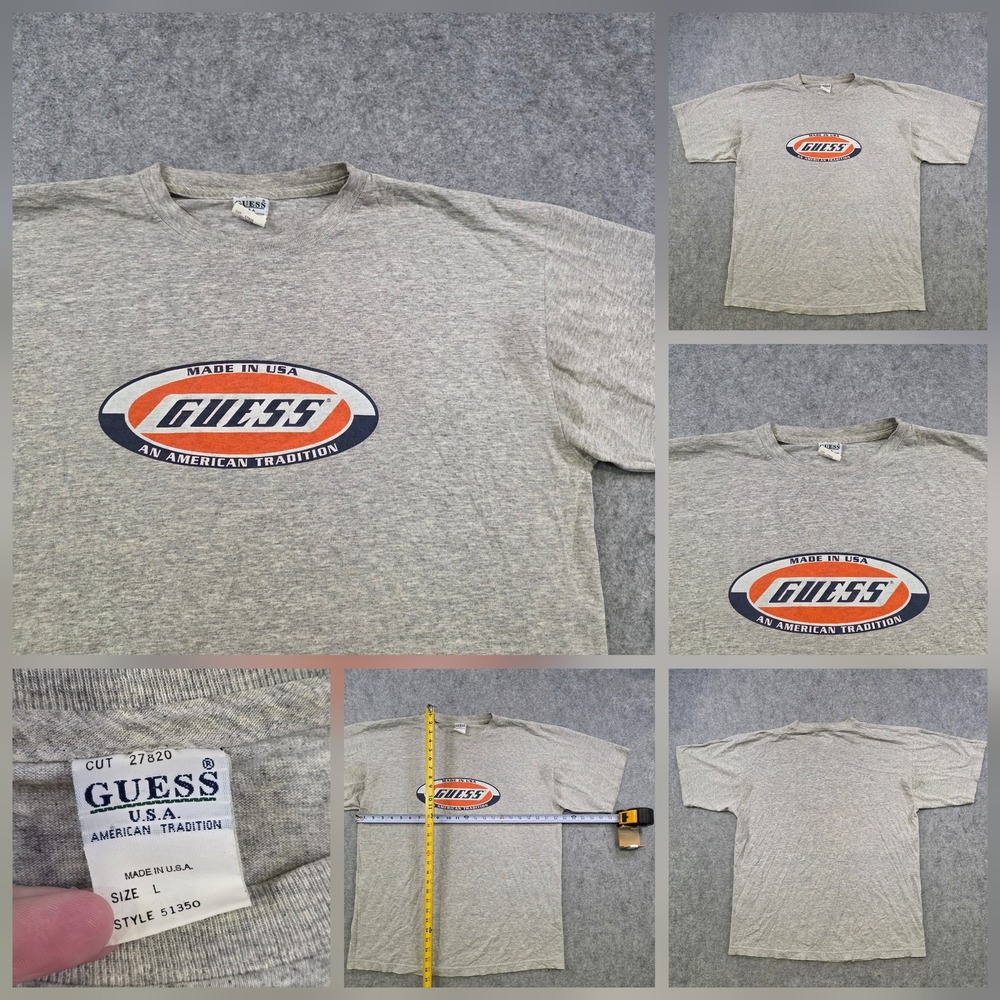 Vintage 90s Guess USA T Shirt Mens Large Gray Made In USA American Tradition